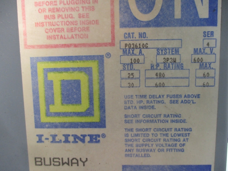 SQUARE D PQ3610G SER. 4 480/600V 100A UNMP