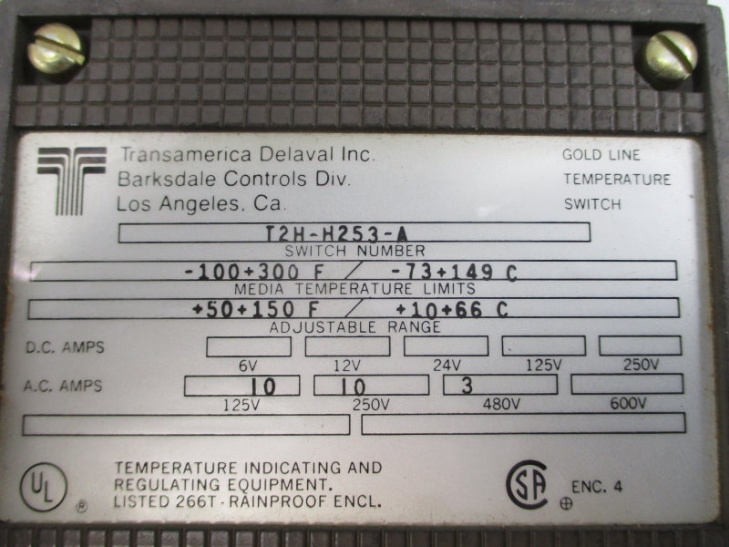 BARKSDALE T2H-H253-A 600VAC 10A 50-150'F NSNP