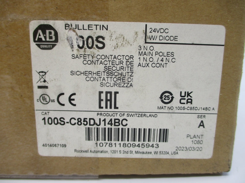 ALLEN BRADLEY 100S-C85DJ14BC SER. A 24VDC 100A (BR/WH) NSMP