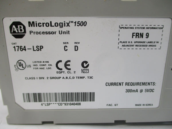 ALLEN BRADLEY 1764-LSP SER. C F/W 9 5VDC REV. D NSMP