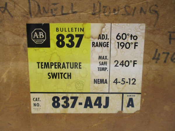 ALLEN BRADLEY 837-A4J SER. A 240/600VAC 5/3A 60-190'F (BR/YL) NSMP