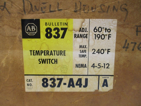 ALLEN BRADLEY 837-A4J SER. A 240/600VAC 5/3A 60-190'F (BR/YL) NSMP