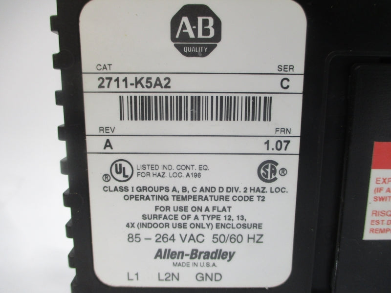 ALLEN BRADLEY 2711-K5A2 SER. C F/W 1.07 85-264VAC REV. A NSNP