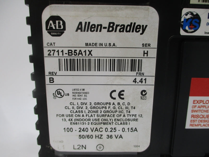 ALLEN BRADLEY 2711-B5A1X SER. H F/W 4.41 100-240VAC 0.25-0.15A REV. B NSNP
