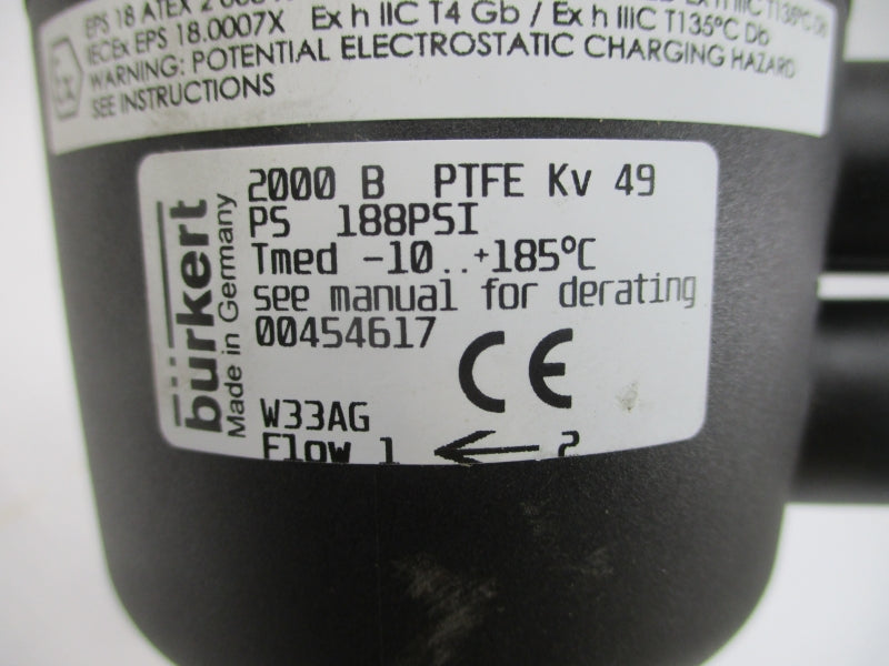 BURKERT 2000BPTFE 00454617 188PSI NSNP