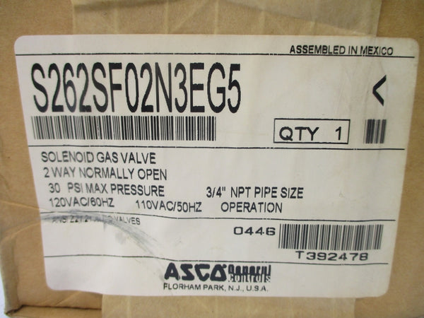 ASCO S262SF02N3EG5 110/120VAC .310A 30PSI 3/4" NSMP