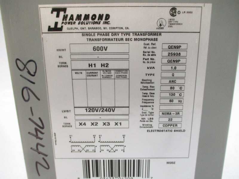 HAMMOND POWER SOLUTIONS QEN9P 600V NSMP
