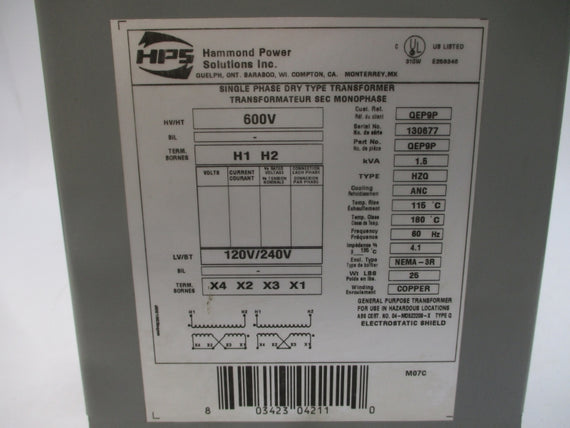HAMMOND POWER SOLUTIONS QEP9P 600V NSNP