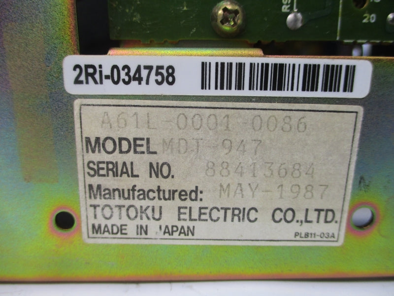 TOTOKU ELECTRIC A61L-0001-0086 MDT-947 UNMP