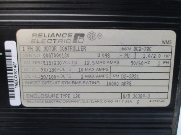 RELIANCE ELECTRIC DC2-72C 115/230VAC 12.5A UNMP