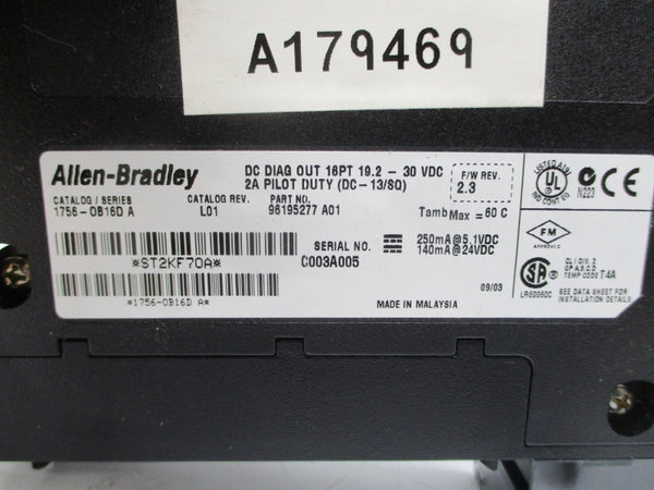 ALLEN BRADLEY 1756-OB16D SER. A F/W 2.3 19.2-30VDC 2A REV. L01 NSMP