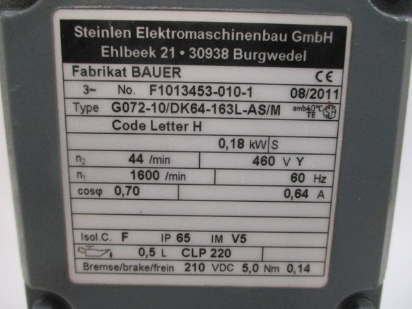 BAUER G072-10/DK64-163L-AS/M 460V 0.64A NSNP