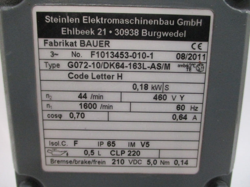 BAUER G072-10/DK64-163L-AS/M 460V 0.64A NSNP