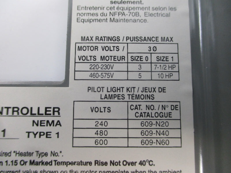 ALLEN BRADLEY 609-BAW SER. H 600V NSNP