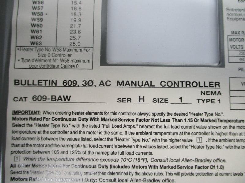 ALLEN BRADLEY 609-BAW SER. H 600V NSNP