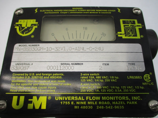 UNIVERSAL FLOW MONITORS MN-BSB30GM-10-32V1.0-A1NL-C-24U 480VAC 15A NSNP
