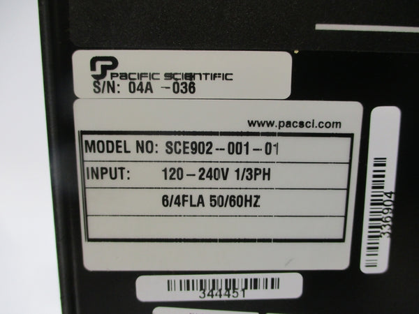 PACIFIC SCIENTIFIC SCE902-001-01 120-240V 6/4A (MISSING COVER) UNMP