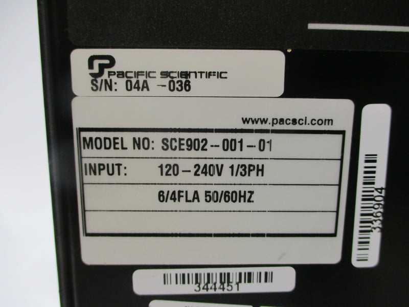 PACIFIC SCIENTIFIC SCE902-001-01 120-240V 6/4A (MISSING COVER) UNMP