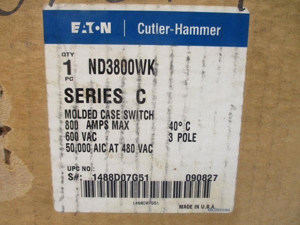 CUTLER HAMMER ND3800WK 1488D07G51 SER. C 600VAC 800A NSMP