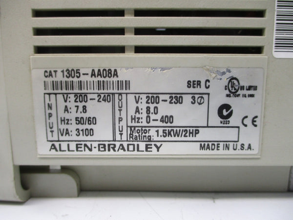 ALLEN BRADLEY 1305-AA08A SER. C 200-240V 7.8A (AS PICTURED) UNMP