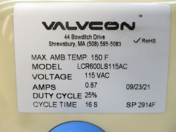 VALVCON LCR600LS115AC 115VAC 0.87A 16S NSNP