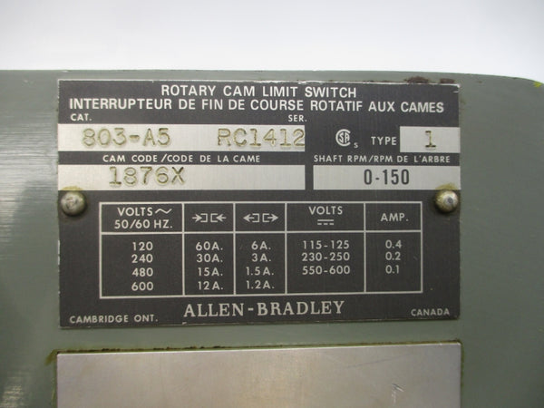 ALLEN BRADLEY 803-A5 SER. RC1412 600V 60A UNMP