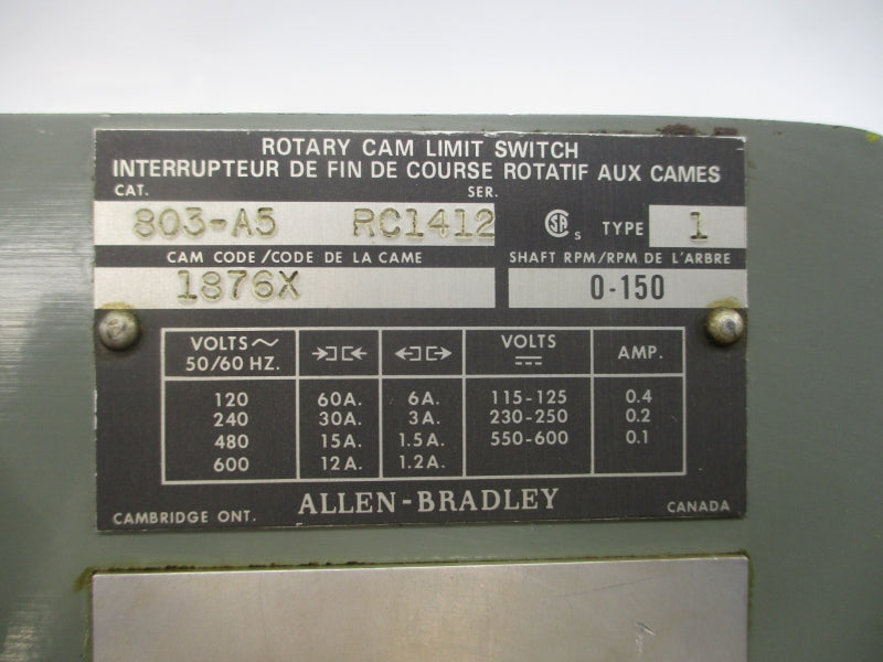 ALLEN BRADLEY 803-A5 SER. RC1412 600V 60A UNMP