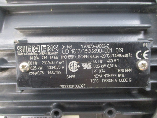SIEMENS 1LA7070-4AB92-Z 2KJ3732-5CD11-4AB1-Z 230/400-460V 1.30/0.75-0.67A NSNP