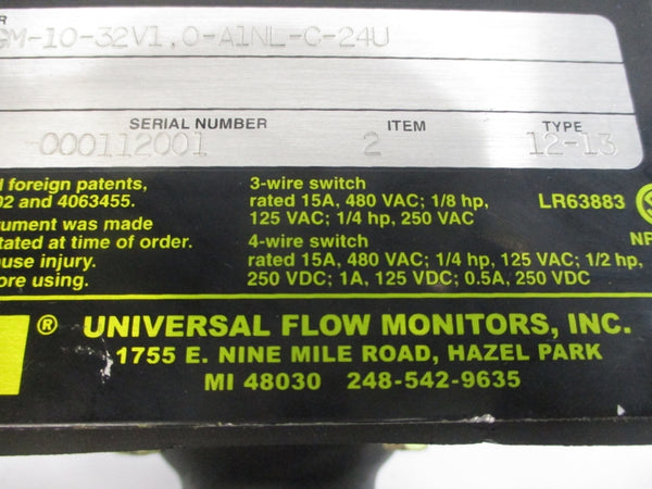 UNIVERSAL FLOW MONITORS MN-BSB30GM-10-32V1.0-A1NL-C-24U 480VAC 15A NSNP