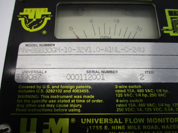 UNIVERSAL FLOW MONITORS MN-BSB30GM-10-32V1.0-A1NL-C-24U 480VAC 15A NSNP