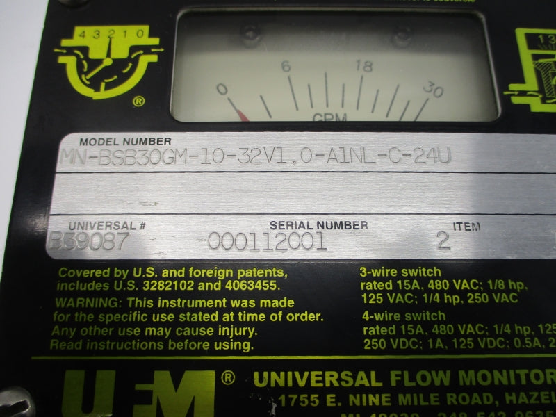 UNIVERSAL FLOW MONITORS MN-BSB30GM-10-32V1.0-A1NL-C-24U 480VAC 15A NSNP