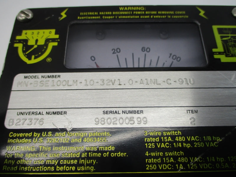 UNIVERSAL FLOW MONITORS MN-BSE100LM-10-32V1.0-A1NL-C-91U 480VAC 15A NSNP