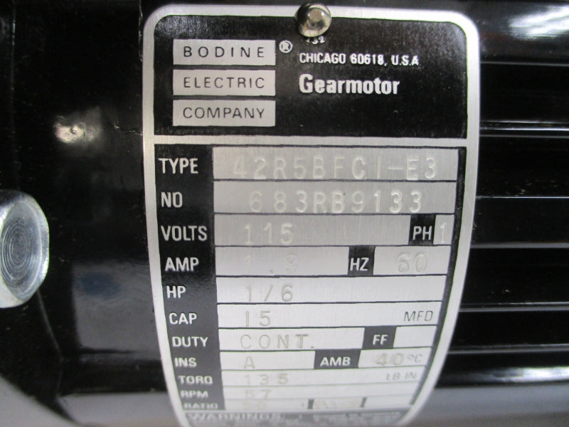 BODINE ELECTRIC 42R5BFCI-E3 115V 1.9A 57RPM NSNP