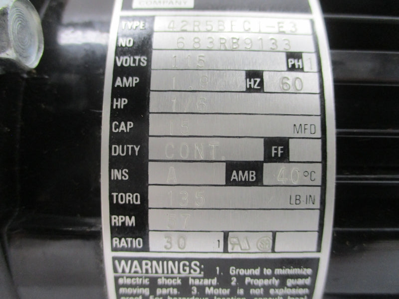 BODINE ELECTRIC 42R5BFCI-E3 115V 1.9A 57RPM NSNP