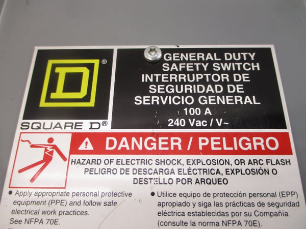 SQUARE D D323N SER. F03 240VAC 100A UNMP