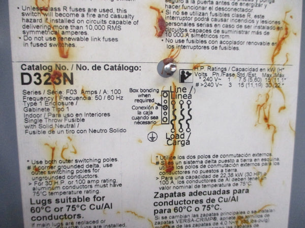 SQUARE D D323N SER. F03 240VAC 100A UNMP