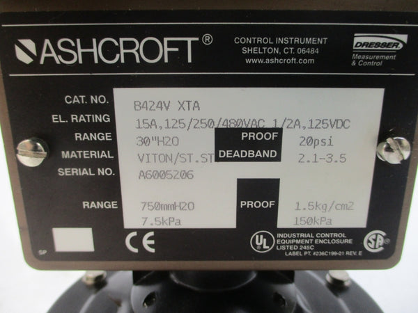 ASHCROFT B424VXTA 480VAC 15A 20PSI 30"H2O NSMP