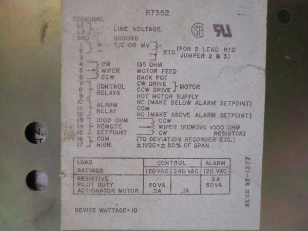 HONEYWELL R7352A1162 120/240VAC .1/.2A 100-400'F UNMP