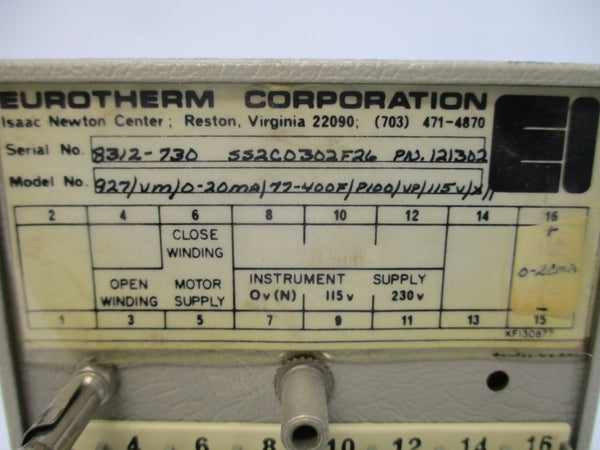 EUROTHERM 927/VM/0-20MA/77-400F/P100/VP/115V/X// 115/230V UNMP