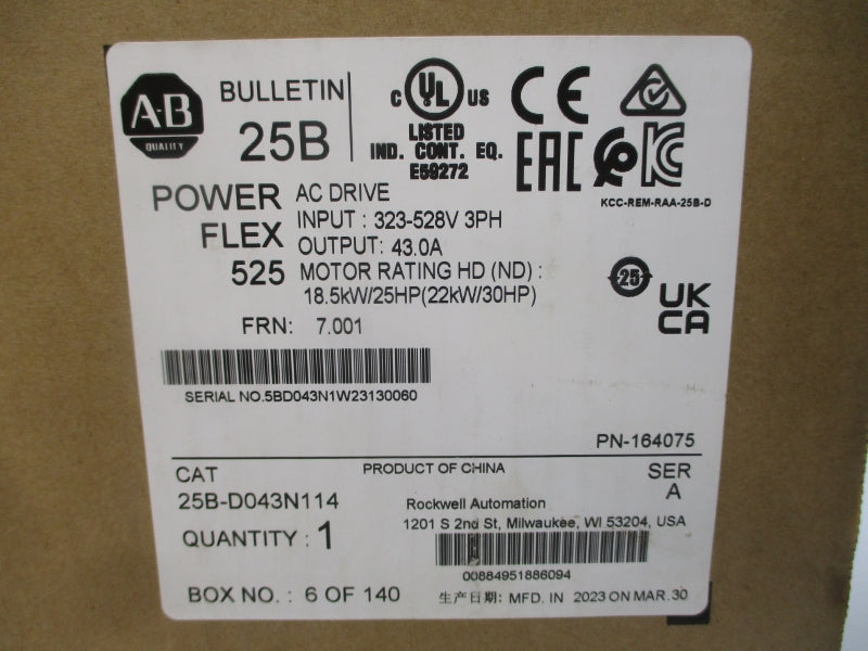 ALLEN BRADLEY 25B-D043N114 SER. A F/W 7.001 380-480VAC 37.0A NSMP