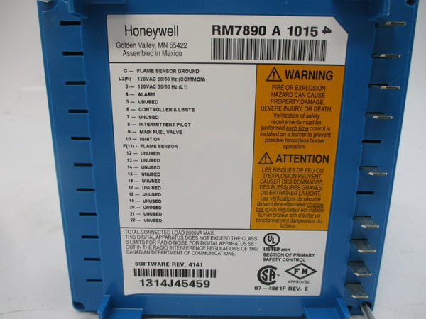 HONEYWELL RM7890A1015 120VAC REV. E NSMP