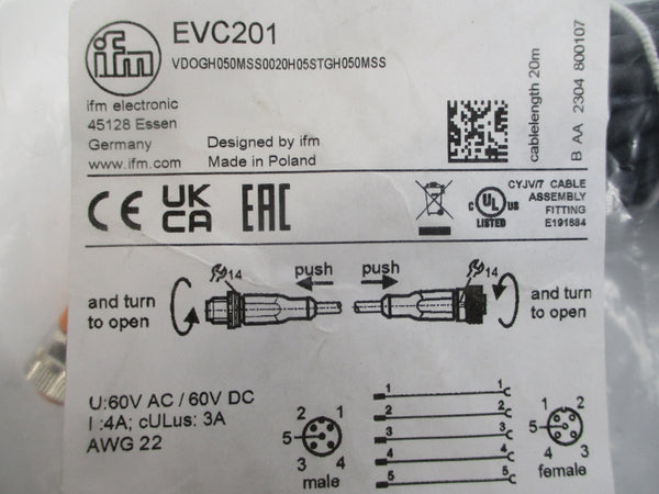 IFM EFECTOR EVC201 VDOGH050MSS0020H05STGH050MSS 60VAC/DC 4A NSMP