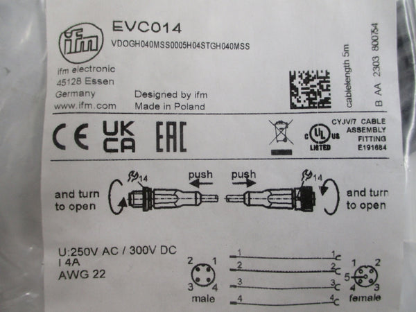 IFM EFECTOR EVC014 VDOGH040MSS0005H04STGH040MSS 250VAC/DC 4A NSMP