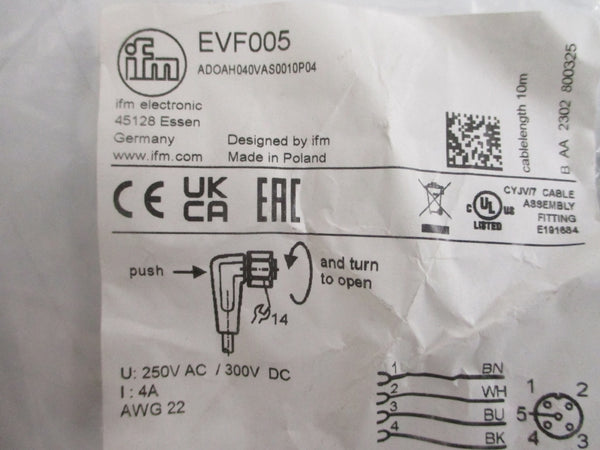 IFM EFECTOR EVF005 ADOAH040VAS0010P04 250VAC 4A NSMP