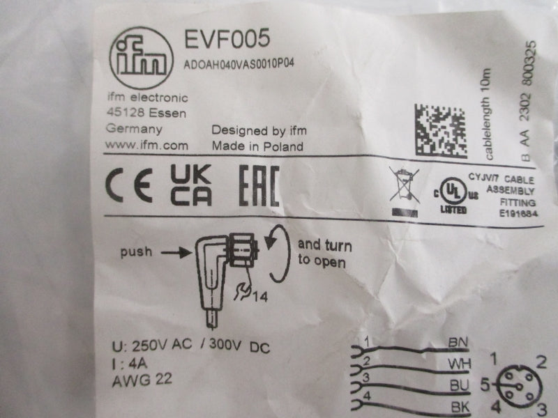 IFM EFECTOR EVF005 ADOAH040VAS0010P04 250VAC 4A NSMP