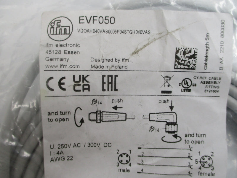 IFM EFECTOR EVF050 VDOAH040VAS0005P04STGH040VAS 250VAC 4A NSMP