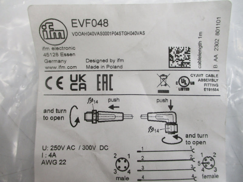 IFM EFECTOR EVF048 VDOAH040VAS0001P04STGH040VAS 250VAC 4A NSMP
