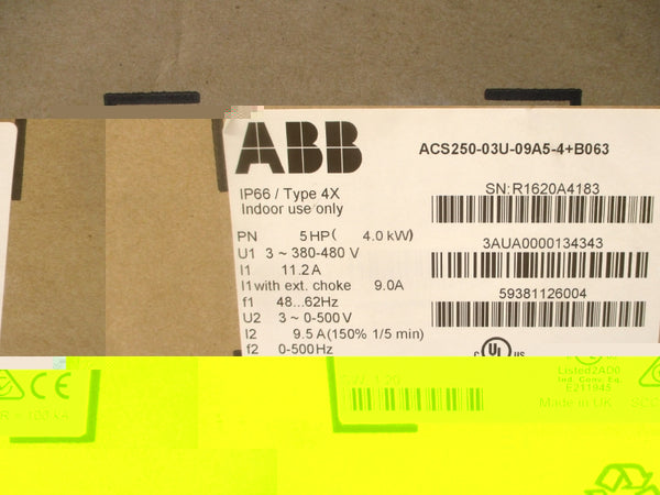 ABB ACS250-03U-09A5-4+B063 3AU0000134343 380-480V 11.2A NSFS