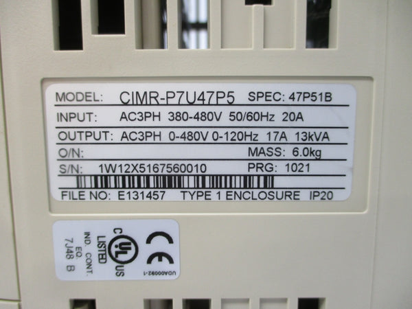 YASKAWA CIMR-P7U47P51B 380-480VAC 20A NSMP