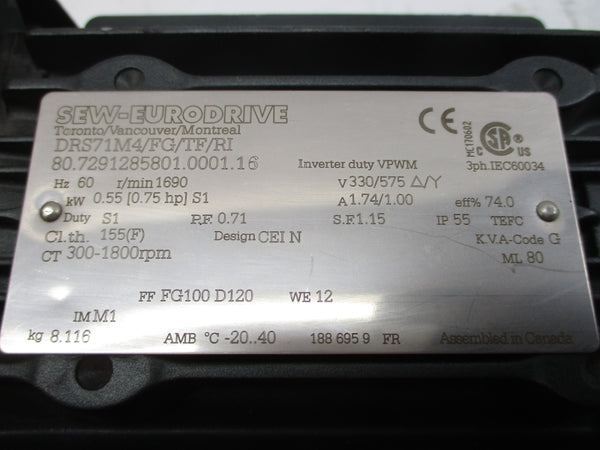 SEW-EURODRIVE DRS71M4/FG/TF/RI 330/575V 1.74/1.00A NSNP